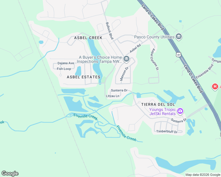 map of restaurants, bars, coffee shops, grocery stores, and more near 18801 Sunterra Drive in Land O' Lakes