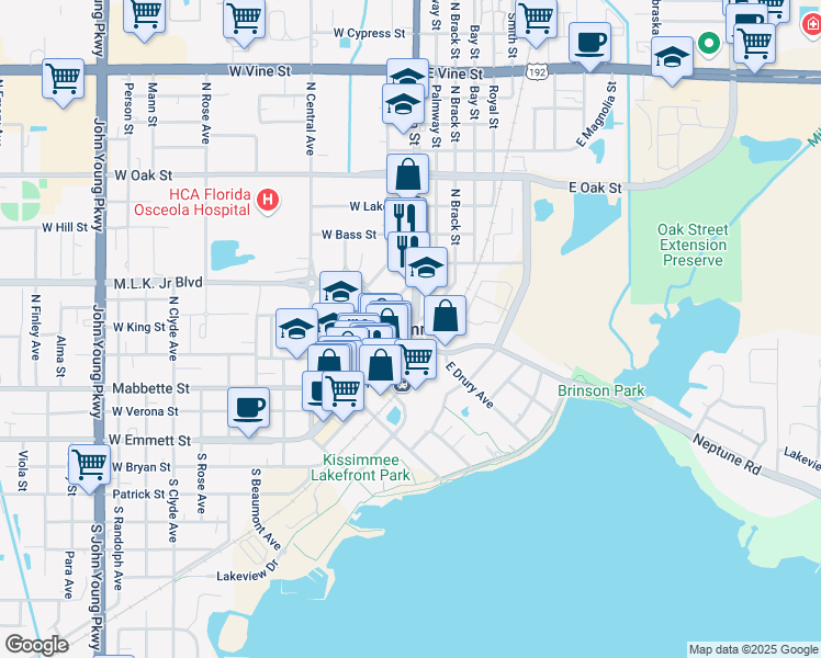 map of restaurants, bars, coffee shops, grocery stores, and more near in Kissimmee
