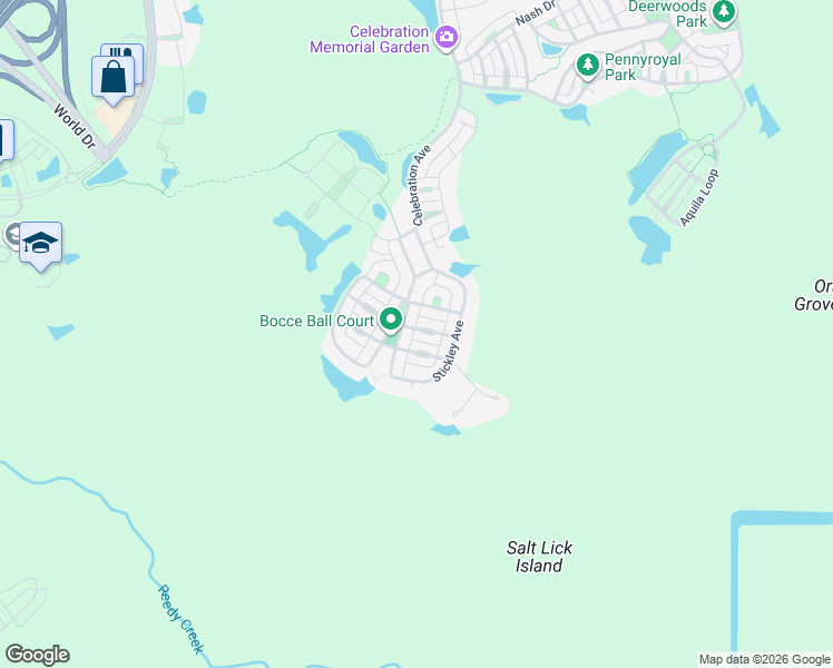 map of restaurants, bars, coffee shops, grocery stores, and more near 1115 Mosaic Drive in Celebration