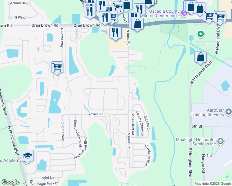 map of restaurants, bars, coffee shops, grocery stores, and more near 610 Keppel Court in Kissimmee