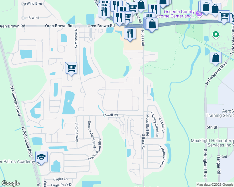map of restaurants, bars, coffee shops, grocery stores, and more near 4500 Monado Drive in Kissimmee