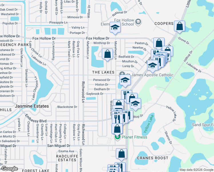 map of restaurants, bars, coffee shops, grocery stores, and more near 8227 Hixton Drive in Port Richey