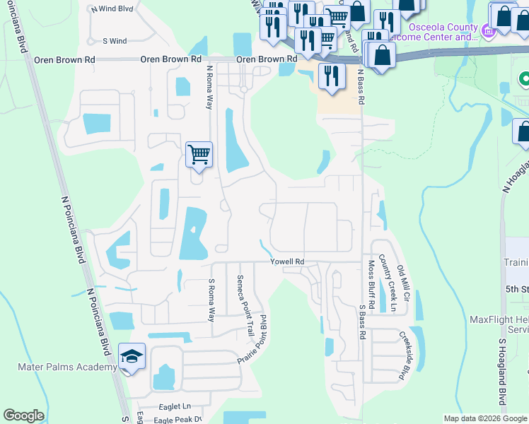 map of restaurants, bars, coffee shops, grocery stores, and more near 4564 Cabello Loop in Kissimmee
