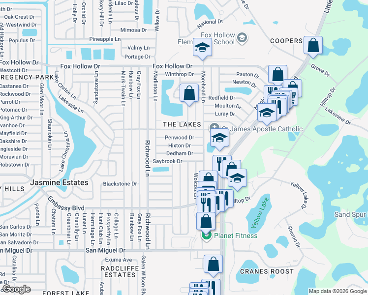 map of restaurants, bars, coffee shops, grocery stores, and more near 8200 Hixton Drive in Port Richey