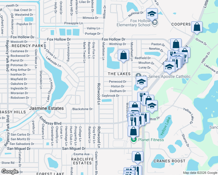 map of restaurants, bars, coffee shops, grocery stores, and more near 8041 Hixton Drive in Port Richey
