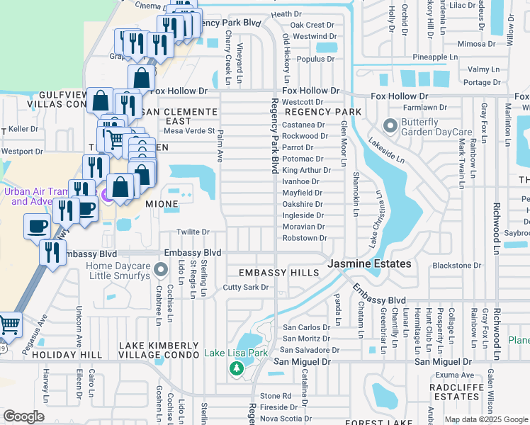 map of restaurants, bars, coffee shops, grocery stores, and more near 7131 Ingleside Drive in Port Richey