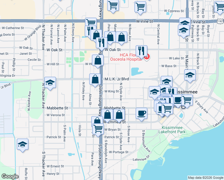 map of restaurants, bars, coffee shops, grocery stores, and more near 409 North Dillingham Avenue in Kissimmee