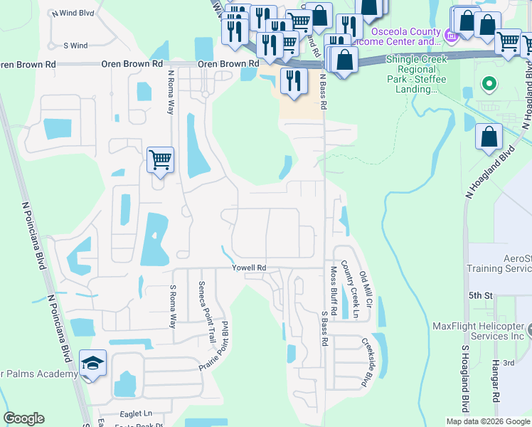 map of restaurants, bars, coffee shops, grocery stores, and more near 4500 Monado Drive in Kissimmee