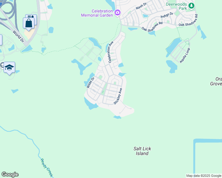 map of restaurants, bars, coffee shops, grocery stores, and more near 1115 Mosaic Drive in Celebration