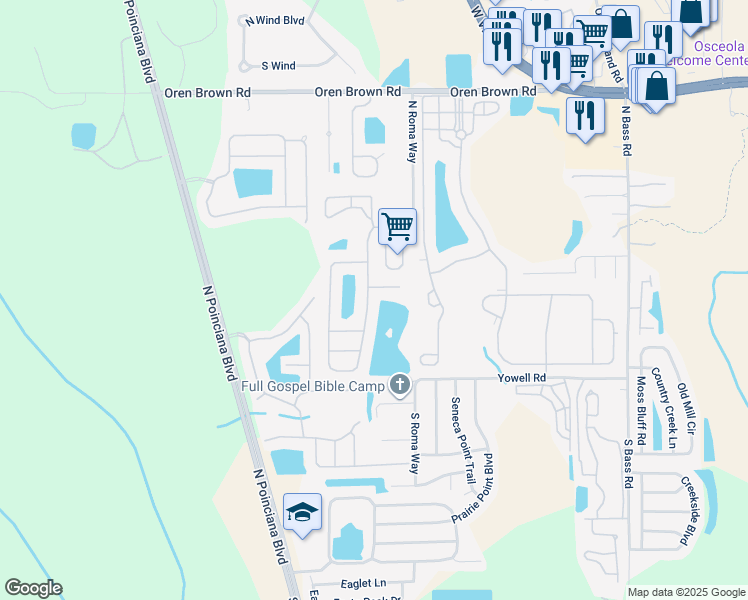 map of restaurants, bars, coffee shops, grocery stores, and more near 941 Lake Berkley Drive in Kissimmee
