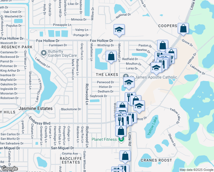 map of restaurants, bars, coffee shops, grocery stores, and more near 8131 Hixton Drive in Port Richey