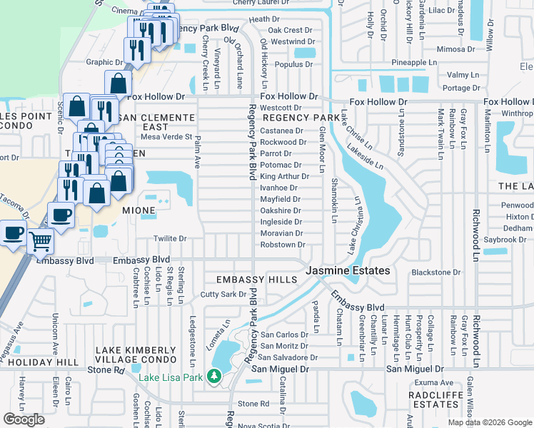 map of restaurants, bars, coffee shops, grocery stores, and more near 7220 Oakshire Dr in Port Richey