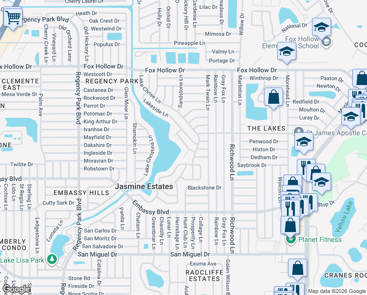 map of restaurants, bars, coffee shops, grocery stores, and more near 9524 Towanda Lane in Port Richey