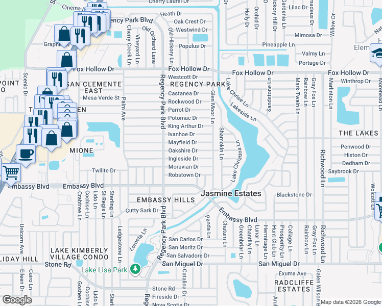 map of restaurants, bars, coffee shops, grocery stores, and more near 7320 Oakshire Dr in Port Richey