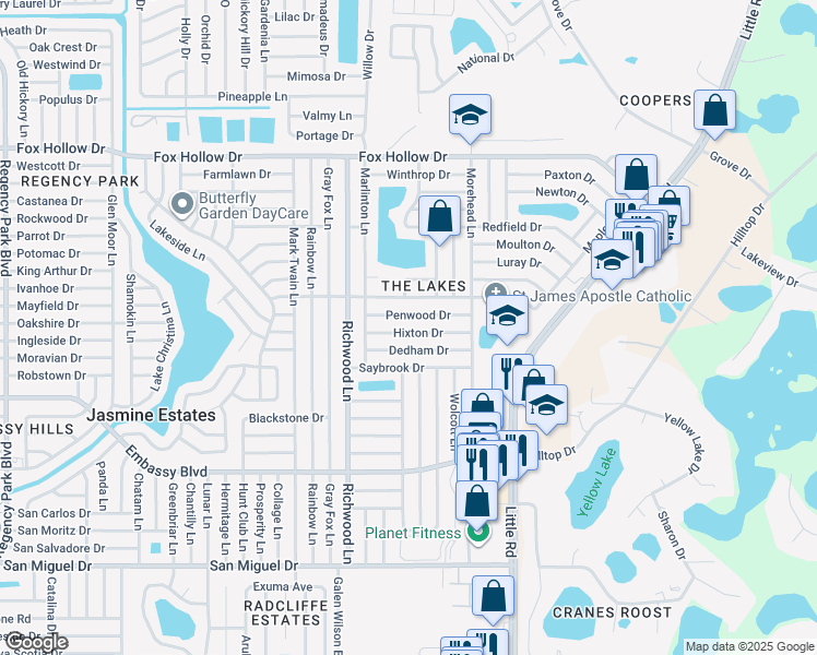 map of restaurants, bars, coffee shops, grocery stores, and more near 8131 Hixton Drive in Port Richey