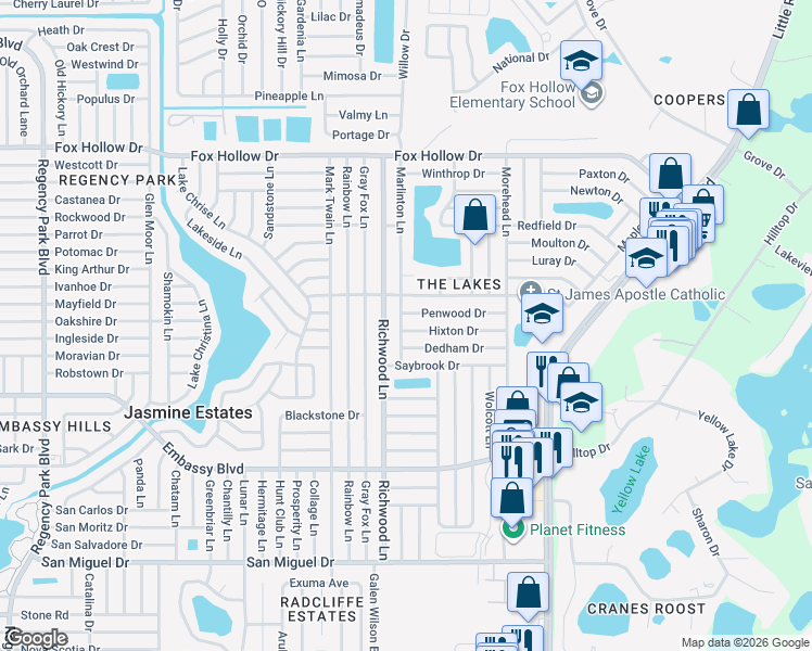 map of restaurants, bars, coffee shops, grocery stores, and more near 8041 Hixton Drive in Port Richey