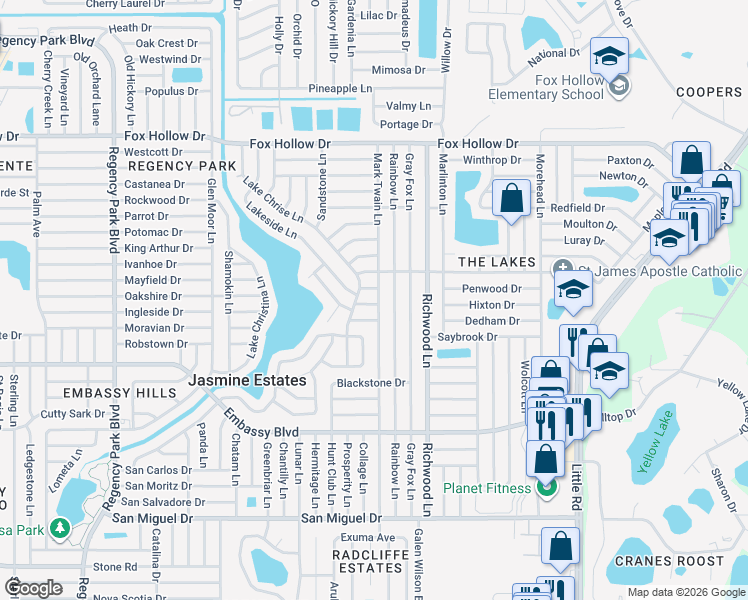 map of restaurants, bars, coffee shops, grocery stores, and more near 7835 Prairie Drive in Port Richey