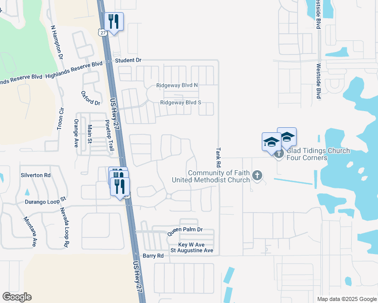 map of restaurants, bars, coffee shops, grocery stores, and more near 421 Lockbreeze Drive in Davenport