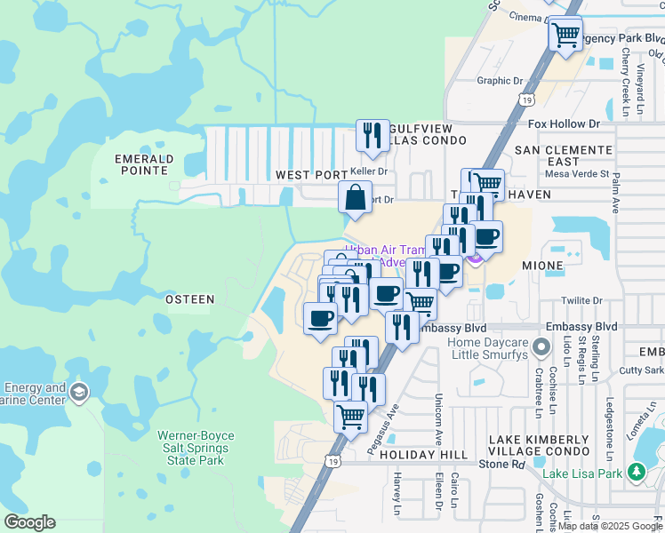map of restaurants, bars, coffee shops, grocery stores, and more near 9405 U.S. 19 in Port Richey