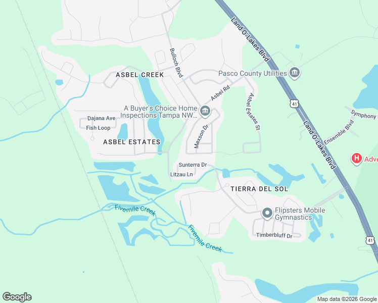 map of restaurants, bars, coffee shops, grocery stores, and more near 9520 Simeon Drive in Land O' Lakes
