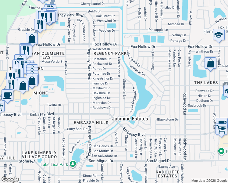 map of restaurants, bars, coffee shops, grocery stores, and more near 7405 Oakshire Drive in Port Richey