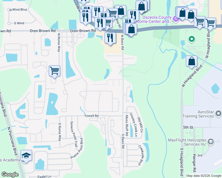 map of restaurants, bars, coffee shops, grocery stores, and more near 610 Keppel Court in Kissimmee