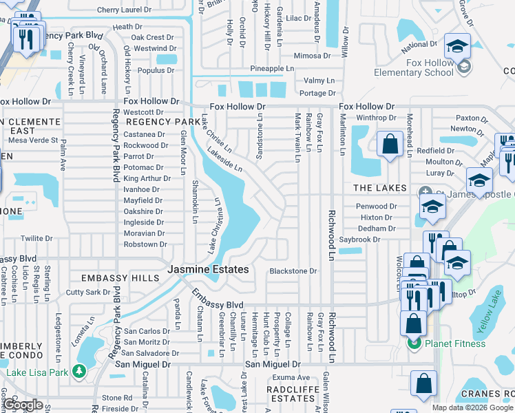 map of restaurants, bars, coffee shops, grocery stores, and more near 9603 Towanda Lane in Port Richey