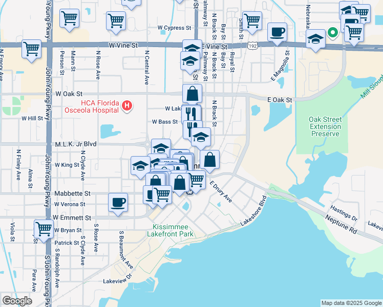 map of restaurants, bars, coffee shops, grocery stores, and more near in Kissimmee