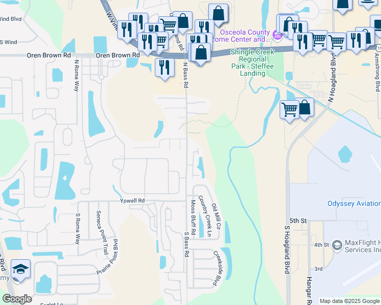 map of restaurants, bars, coffee shops, grocery stores, and more near 448 Waterford Way in Kissimmee