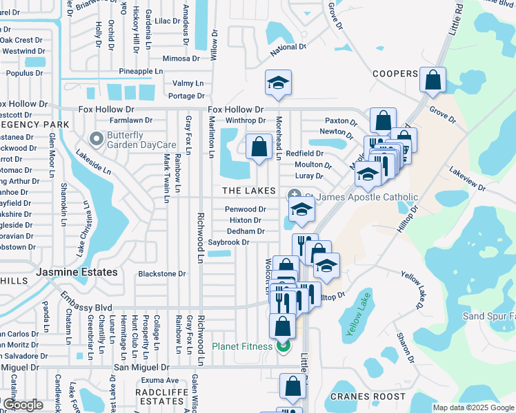map of restaurants, bars, coffee shops, grocery stores, and more near 8215 Penwood Drive in Port Richey