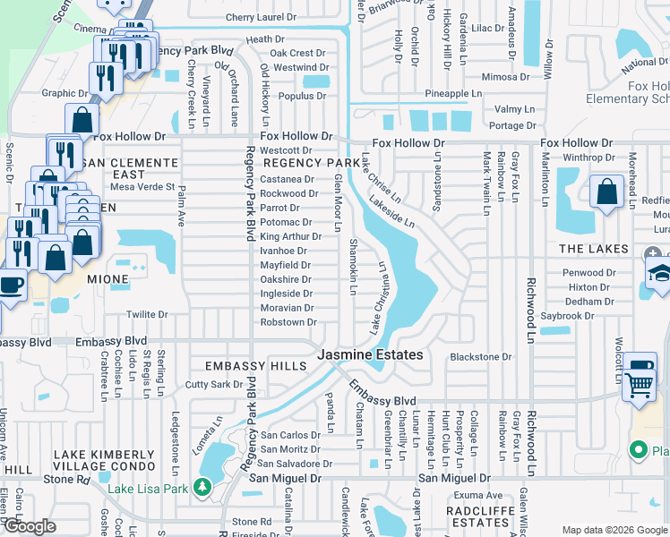 map of restaurants, bars, coffee shops, grocery stores, and more near 7420 Mayfield Drive in Port Richey
