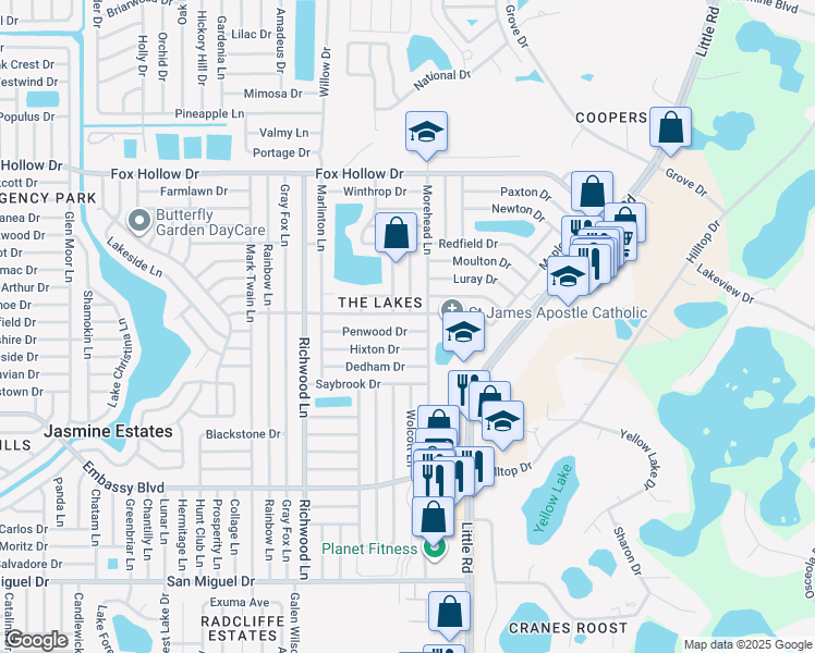 map of restaurants, bars, coffee shops, grocery stores, and more near 8235 Penwood Drive in Port Richey