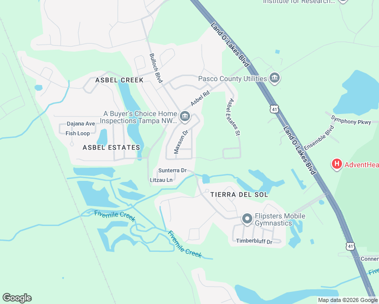 map of restaurants, bars, coffee shops, grocery stores, and more near 18934 Randall Place in Land O' Lakes