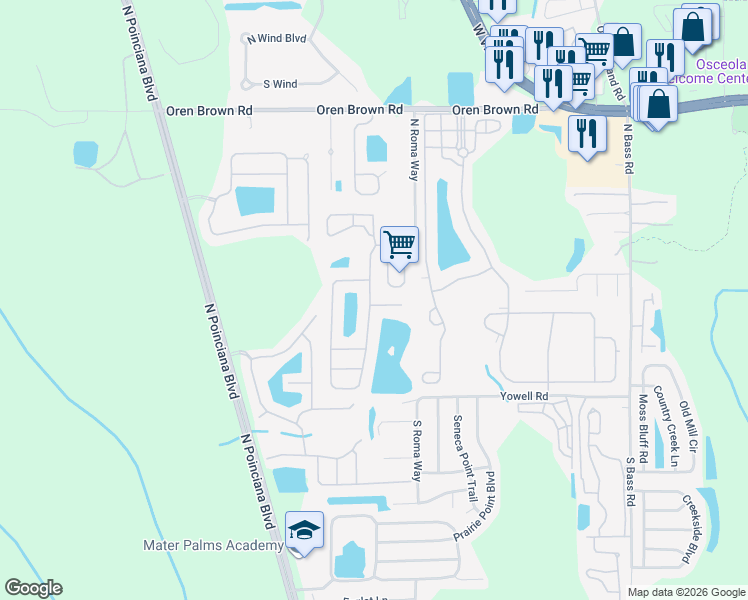 map of restaurants, bars, coffee shops, grocery stores, and more near 4601 Formby Court in Kissimmee