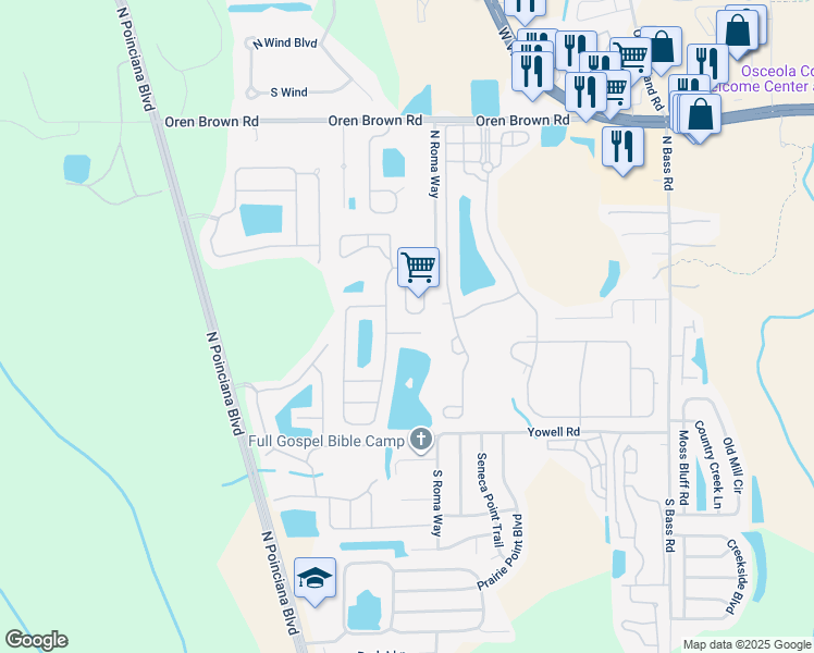map of restaurants, bars, coffee shops, grocery stores, and more near 941 Lake Berkley Drive in Kissimmee