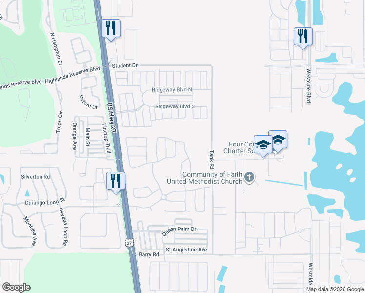 map of restaurants, bars, coffee shops, grocery stores, and more near 461 Lockbreeze Drive in Davenport