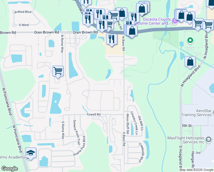 map of restaurants, bars, coffee shops, grocery stores, and more near 4451 Great Harbor Lane in Kissimmee