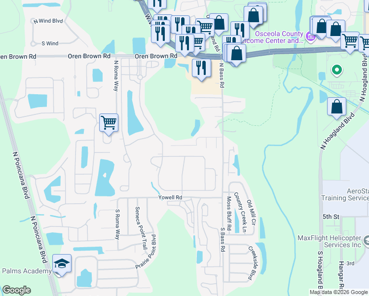 map of restaurants, bars, coffee shops, grocery stores, and more near 4451 Great Harbor Lane in Kissimmee