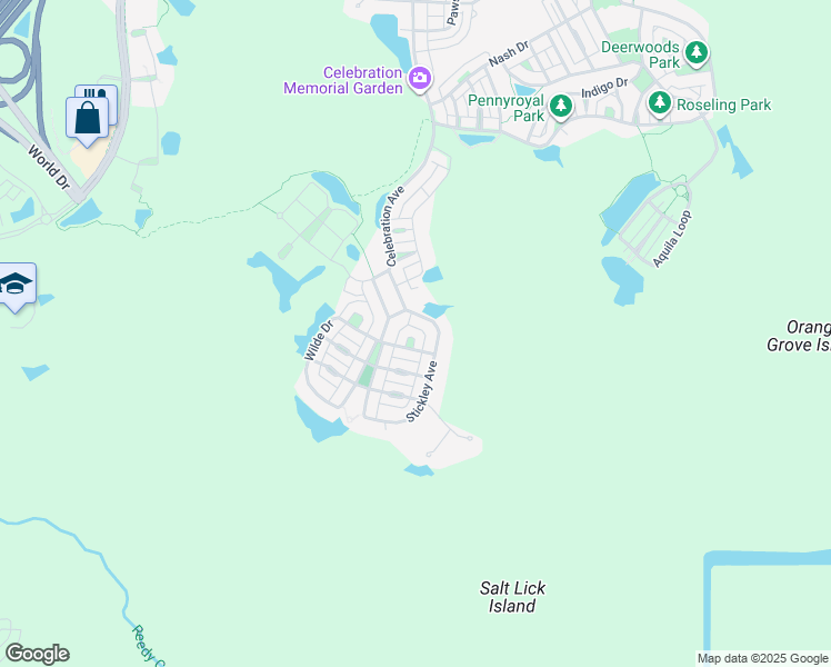 map of restaurants, bars, coffee shops, grocery stores, and more near 1406 Stickley Avenue in Celebration