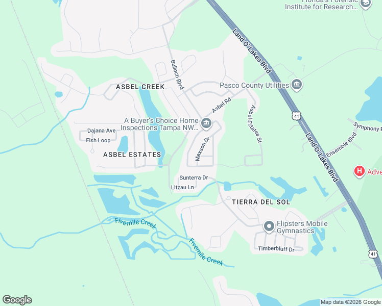 map of restaurants, bars, coffee shops, grocery stores, and more near 9606 Simeon Drive in Land O' Lakes