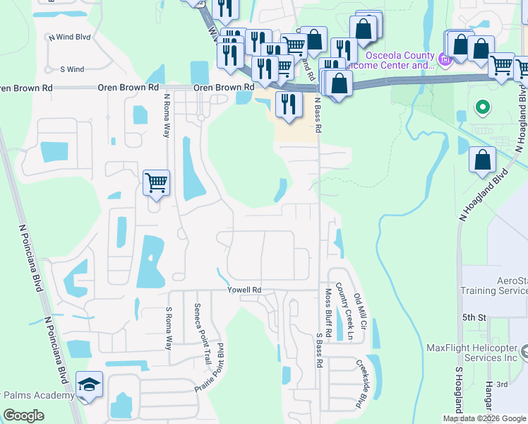 map of restaurants, bars, coffee shops, grocery stores, and more near 4451 Great Harbor Lane in Kissimmee