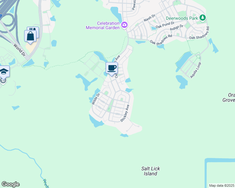 map of restaurants, bars, coffee shops, grocery stores, and more near 1333 Flagstone Avenue in Celebration