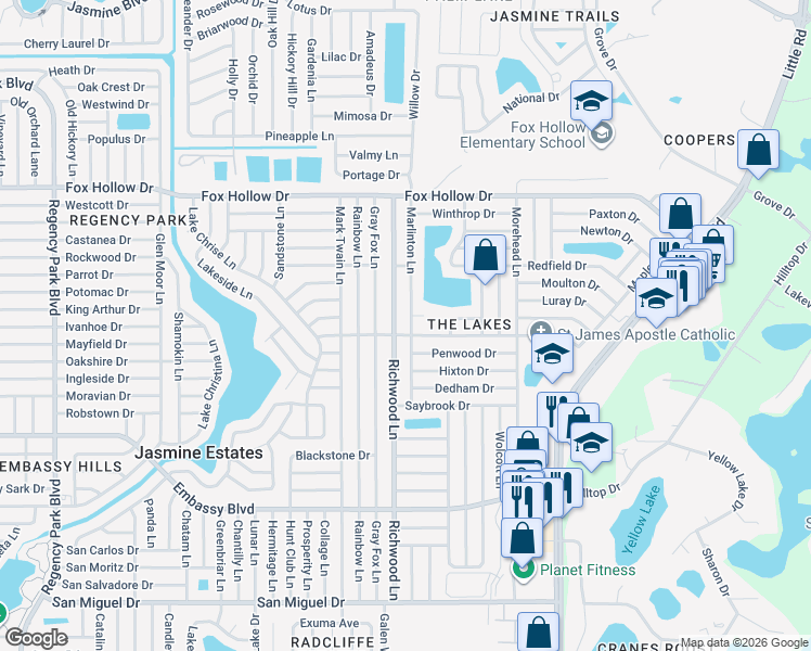 map of restaurants, bars, coffee shops, grocery stores, and more near 9636 Marlinton Lane in Port Richey