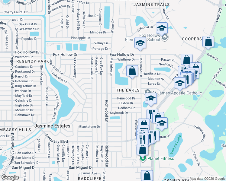 map of restaurants, bars, coffee shops, grocery stores, and more near 9636 Marlinton Lane in Port Richey