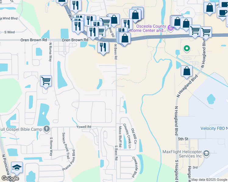 map of restaurants, bars, coffee shops, grocery stores, and more near 601 Abaco Court in Kissimmee