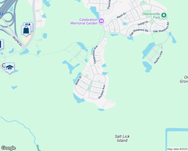 map of restaurants, bars, coffee shops, grocery stores, and more near 1333 Flagstone Avenue in Celebration