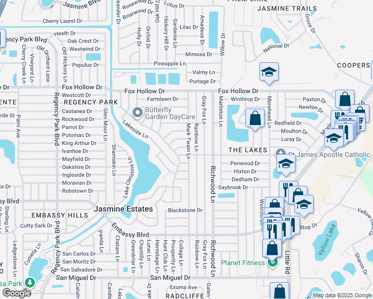map of restaurants, bars, coffee shops, grocery stores, and more near 7834 Red Run Drive in Port Richey