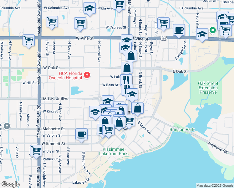 map of restaurants, bars, coffee shops, grocery stores, and more near 319 Mitchell Street in Kissimmee