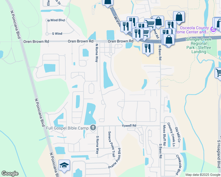 map of restaurants, bars, coffee shops, grocery stores, and more near 4521 Stella Street in Kissimmee