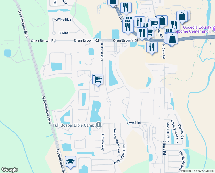map of restaurants, bars, coffee shops, grocery stores, and more near 450 Las Fuentes Drive in Kissimmee